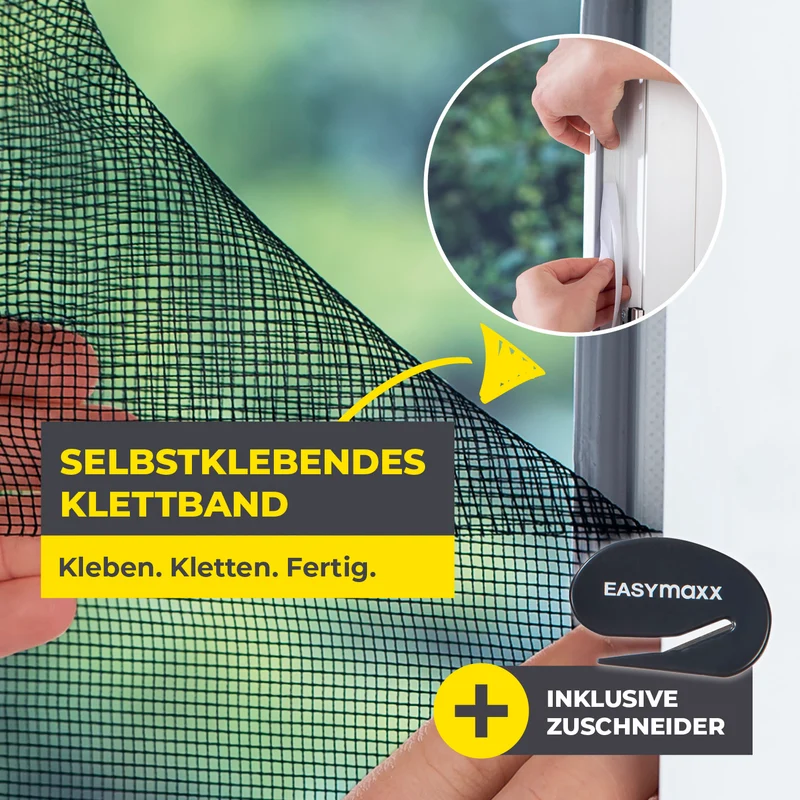 EASYmaxx Moskitonetz für Fenster mit selbstklebendem Klettband - 110 x 130 cm
