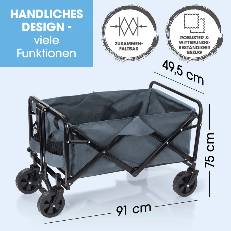 EASYmaxx Klapp-Bollerwagen, belastbar bis 80kg - Getränkehalter, 360°Vorderräder