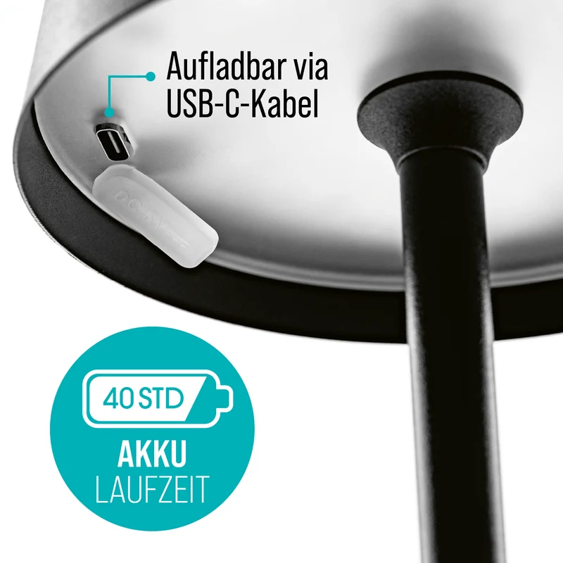 EASYmaxx LED-Akku-Tischleuchte - in- & outdoor, kabellos & warmweiß, mit Dimmer