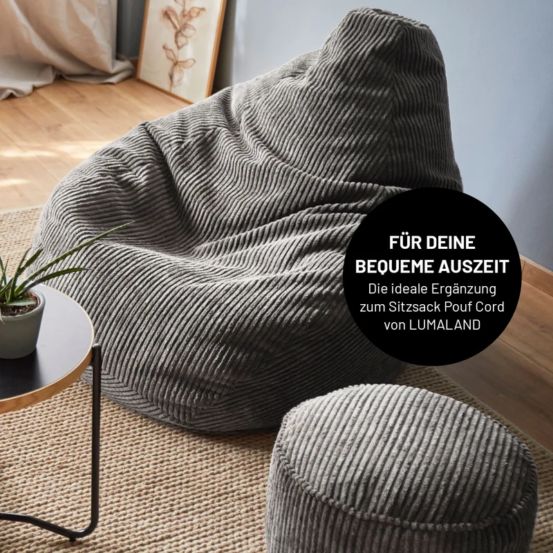 LUMALAND Sitzsack GIANT aus der Cord-Reihe, 135 x 100 cm - Bezug soft & waschbar - Beige