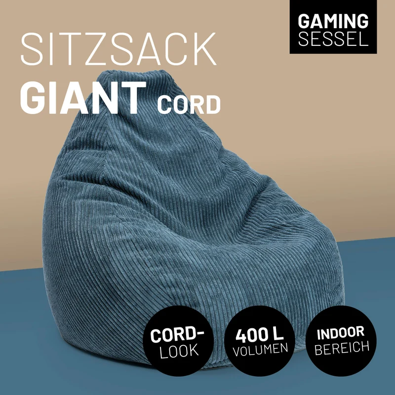 LUMALAND Sitzsack GIANT aus der Cord-Reihe, 135 x 100 cm - Bezug soft & waschbar - Navyblau