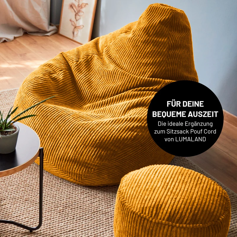 LUMALAND Sitzsack GIANT aus der Cord-Reihe, 135 x 100 cm - Bezug soft & waschbar - Senfgelb