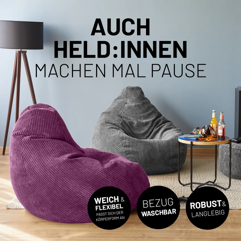 LUMALAND Sitzsack GIANT aus der Cord-Reihe, 135 x 100 cm - Bezug soft & waschbar - Weinrot