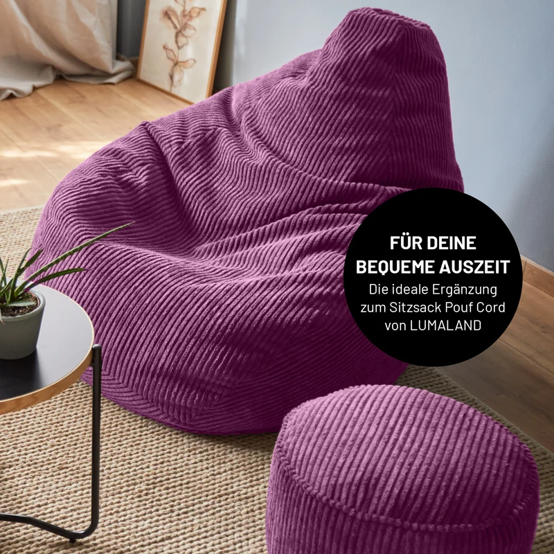LUMALAND Sitzsack GIANT aus der Cord-Reihe, 135 x 100 cm - Bezug soft & waschbar - Weinrot