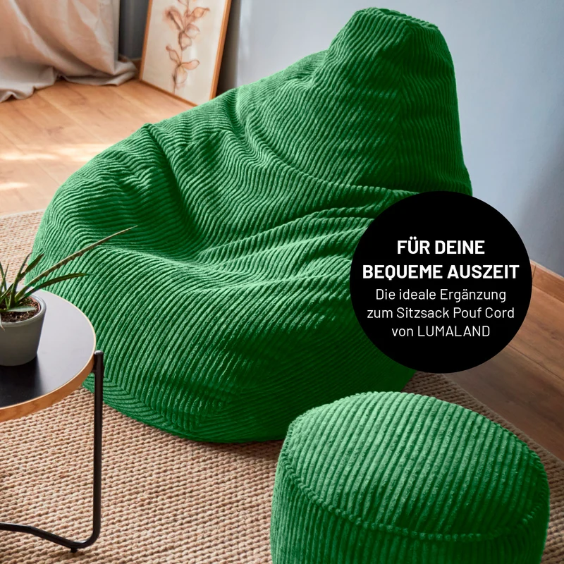 LUMALAND Sitzsack GIANT aus der Cord-Reihe, 135 x 100 cm - Bezug soft & waschbar - Dunkelgrün