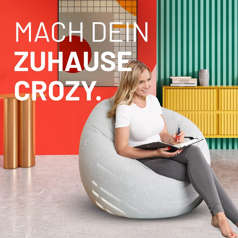 LUMALAND Flexi Comfort Sitzsack - Premium Bean Bag Sitzkissen Medium - 142 x 84 cm - Hellgrau