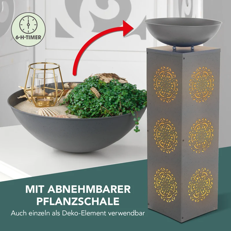 EASYmaxx LED-Dekosäule Beton-Optik mit Pflanzschale Mandala - 87 cm - Grau