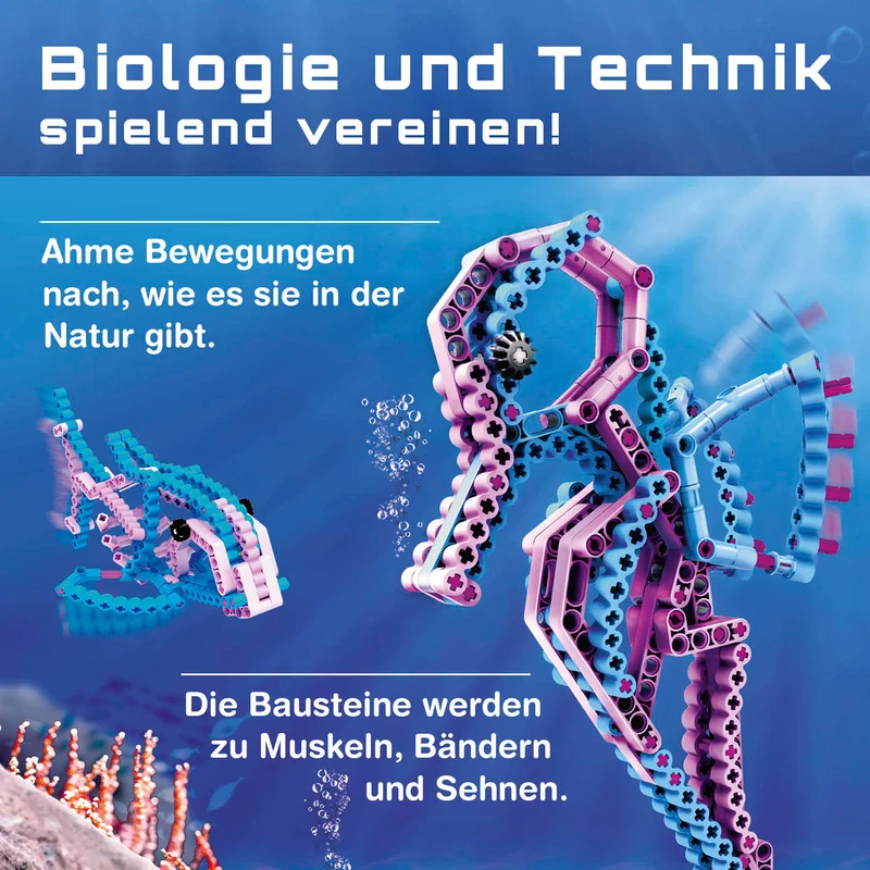 cbionic Flexibles Klemmbaustein-System - 2-in-1 Seepferdchen oder Fisch - Bewegungen der Natur erforschen & entdecken