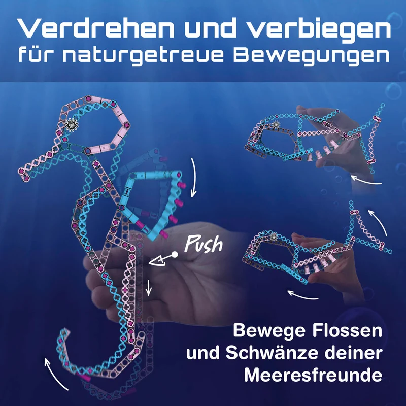 cbionic Flexibles Klemmbaustein-System - 2-in-1 Seepferdchen oder Fisch - Bewegungen der Natur erforschen & entdecken