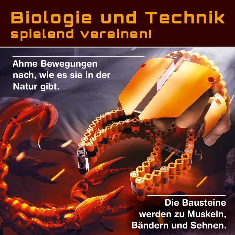 cbionic Flexibles Klemmbaustein-System - 2-in-1 Skorpionschere oder -stachel - Bewegungen der Natur erforschen & entdecken