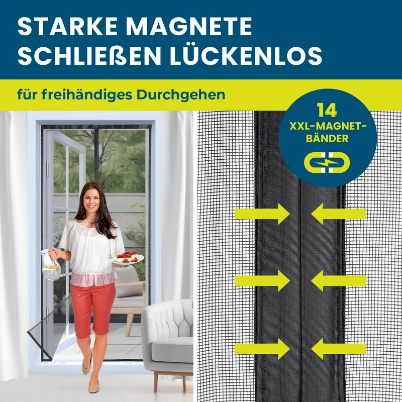 HOBERG Insekten- & Pollenschutzvorhang mit XXL-Magnetbändern – 90 x 210 cm