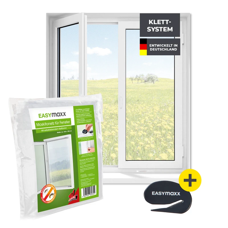 Moskitonetz für Fenster mit selbstklebendem Klettband - 130 x 150 cm - Weiß