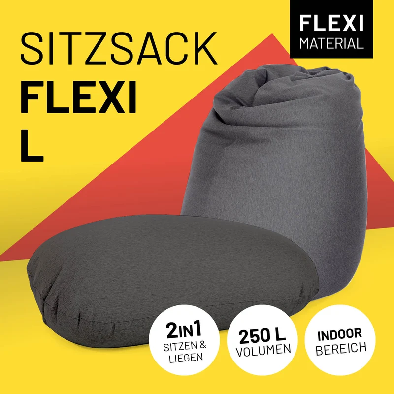 LUMALAND Flexi Comfort Sitzsack - Premium Bean Bag Sitzkissen - Medium 142 x 84 cm - Dunkelgrau