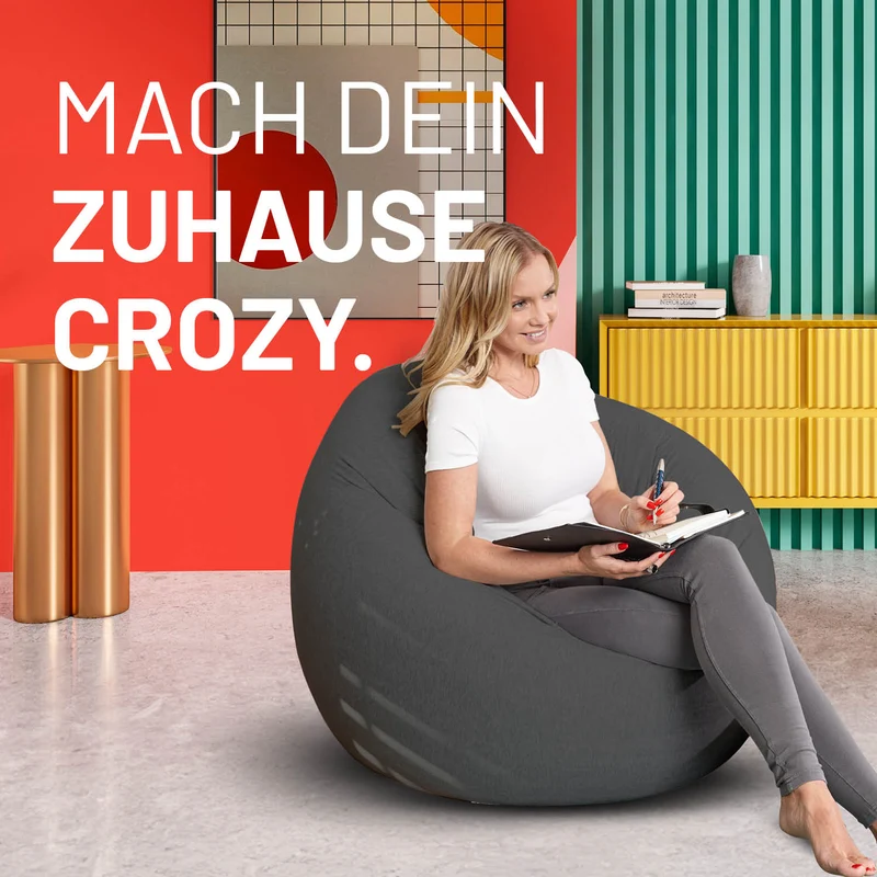 LUMALAND Flexi Comfort Sitzsack - Premium Bean Bag Sitzkissen - Medium 142 x 84 cm - Dunkelgrau