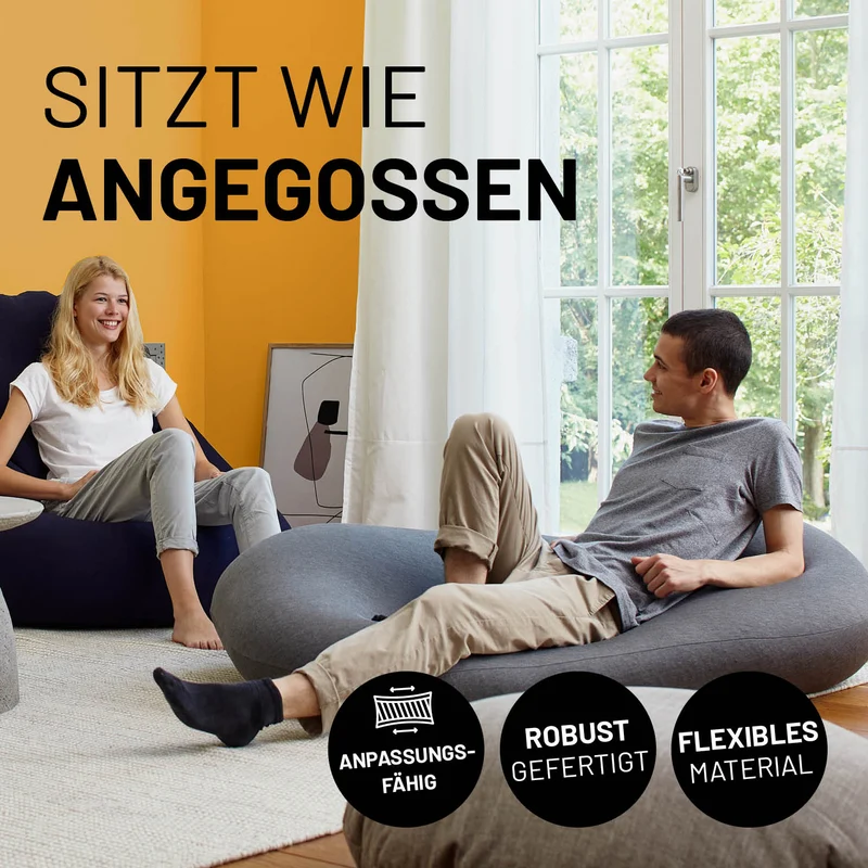 LUMALAND Flexi Comfort Sitzsack - Premium Bean Bag Sitzkissen - Medium 142 x 84 cm - Dunkelgrau