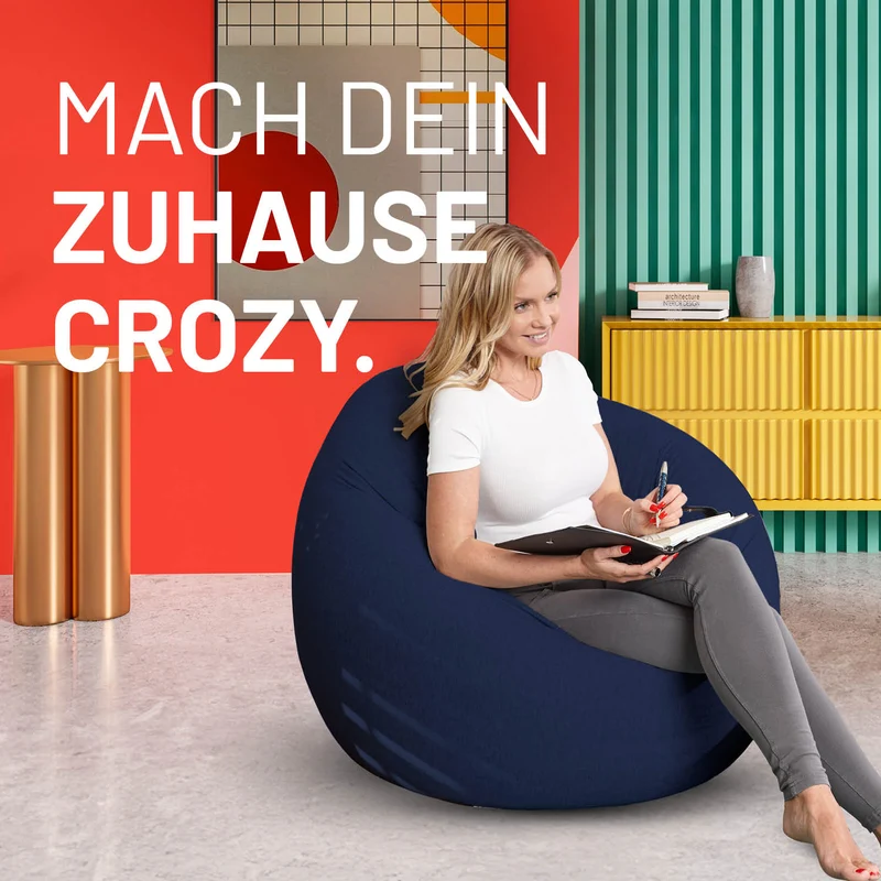 LUMALAND Flexi Comfort Sitzsack Premium Bean Bag Sitzkissen - Medium - 142 x 84 cm - Navyblau