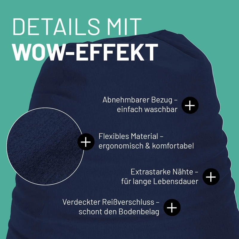 LUMALAND Flexi Comfort Sitzsack Premium Bean Bag Sitzkissen - Medium - 142 x 84 cm - Navyblau