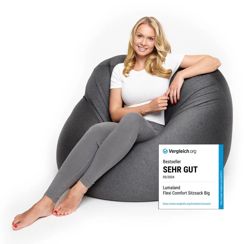 LUMALAND Flexi Comfort Sitzsack - Premium Bean Bag Sitzkissen - Big 155 x 100 cm - Dunkelgrau