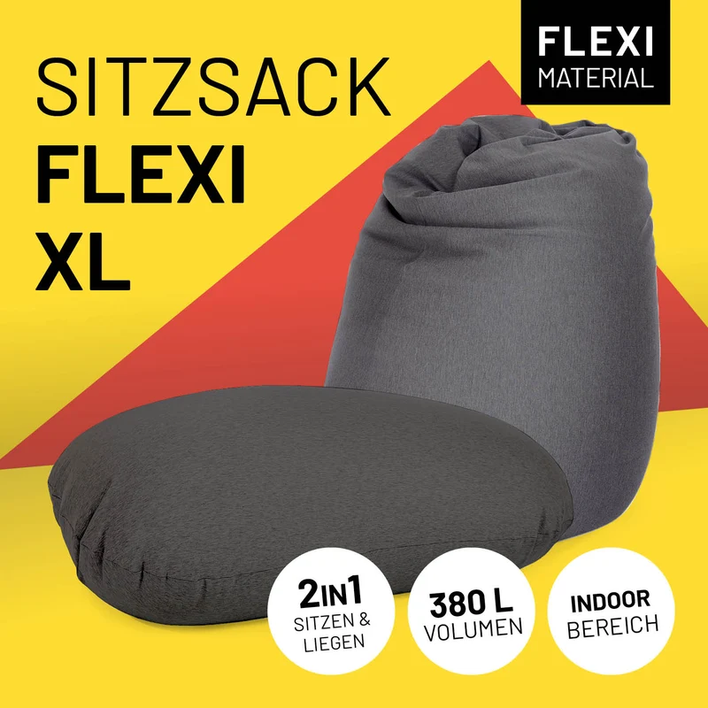 LUMALAND Flexi Comfort Sitzsack - Premium Bean Bag Sitzkissen - Big 155 x 100 cm - Dunkelgrau