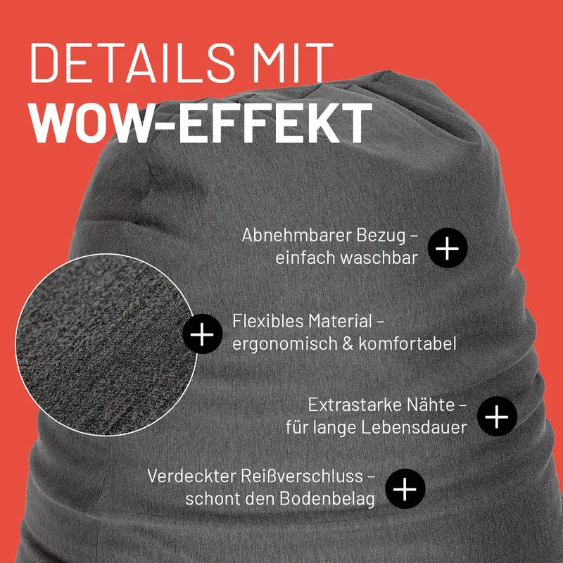 LUMALAND Flexi Comfort Sitzsack - Premium Bean Bag Sitzkissen - Big 155 x 100 cm - Dunkelgrau