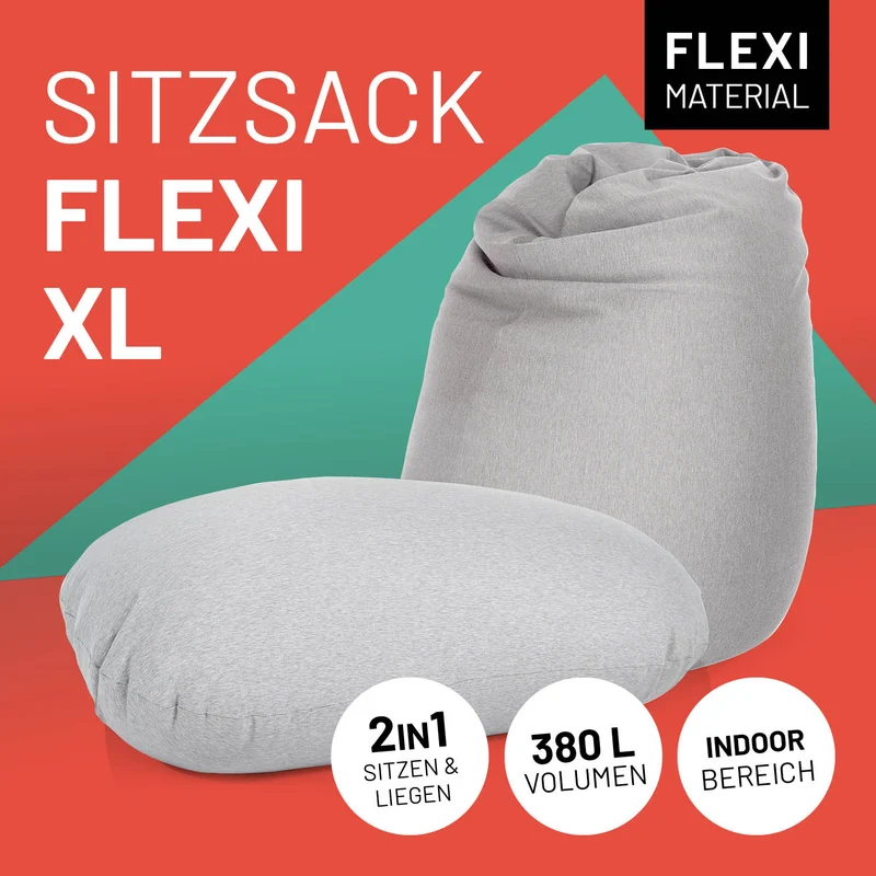 LUMALAND Flexi Comfort Sitzsack Premium Bean Bag Sitzkissen - Big - 155 x 100 cm - Hellgrau
