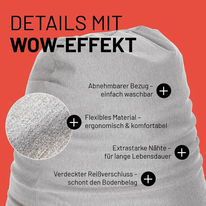 LUMALAND Flexi Comfort Sitzsack Premium Bean Bag Sitzkissen - Big - 155 x 100 cm - Hellgrau