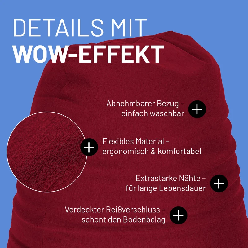 LUMALAND Flexi Comfort Sitzsack - Premium Bean Bag Sitzkissen - Big 155 x 100 cm - Rot