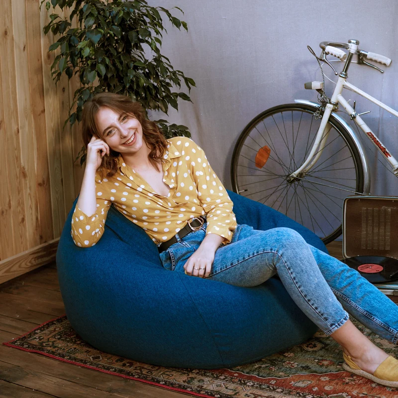 LUMALAND Comfort Line XXL Sitzsack - 100x120x50 cm Bodenkissen - 315 L - EPS Perlen Füllung - Dunkelblau