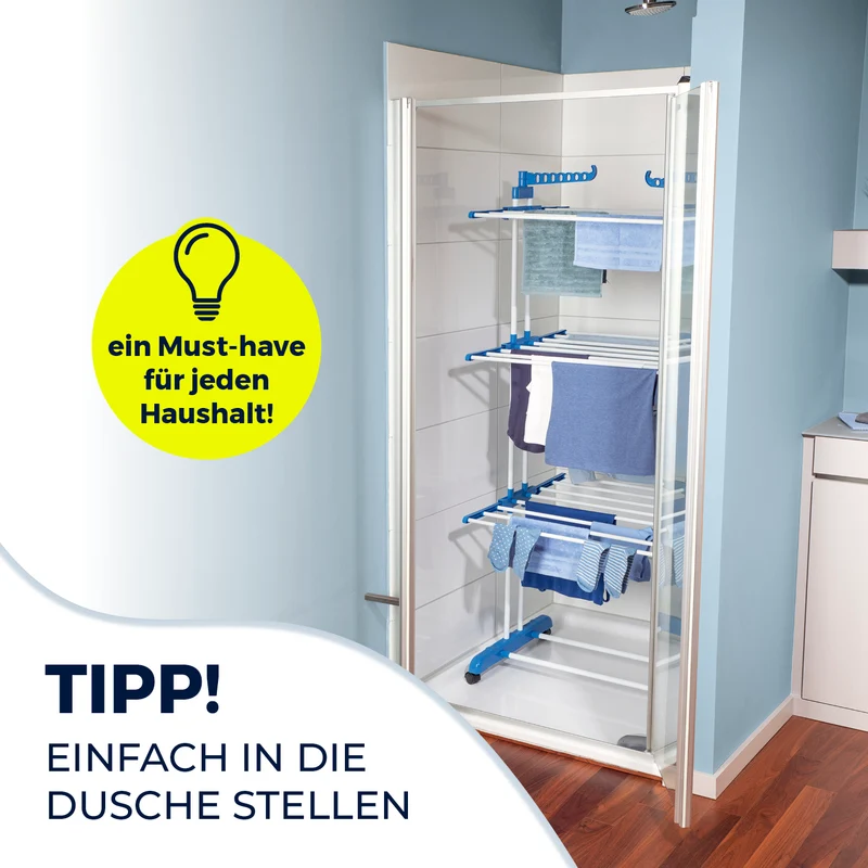 EASYmaxx Wäsche-Tower 1600 mit Rollen, 3 Etagen & 2 Seitenflügeln für 14 Bügel