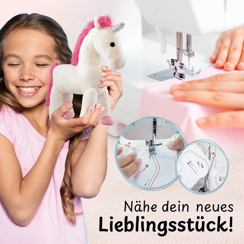 cuci cuci Näh-Baukastenset Motiv: Einhorrn Elly | Erste Näherfolge garantiert für Kinder ab 5 Jahren, Komplettset mit allem, was Du zum Nähen brauchst