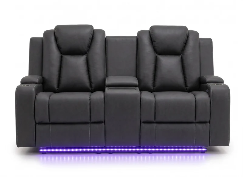 2 seater with end electric recliners & adjustable headrests & console