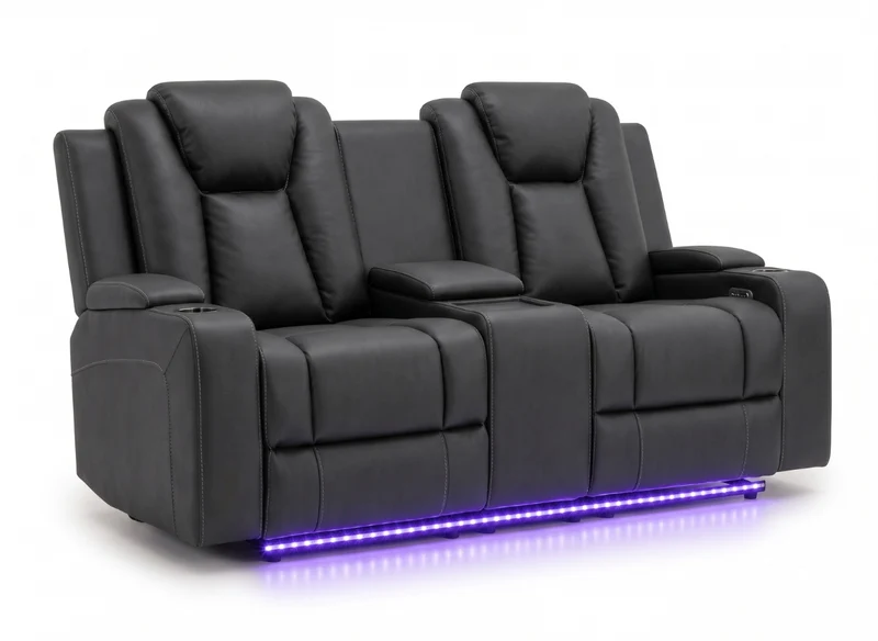 2 seater with end electric recliners & adjustable headrests & console