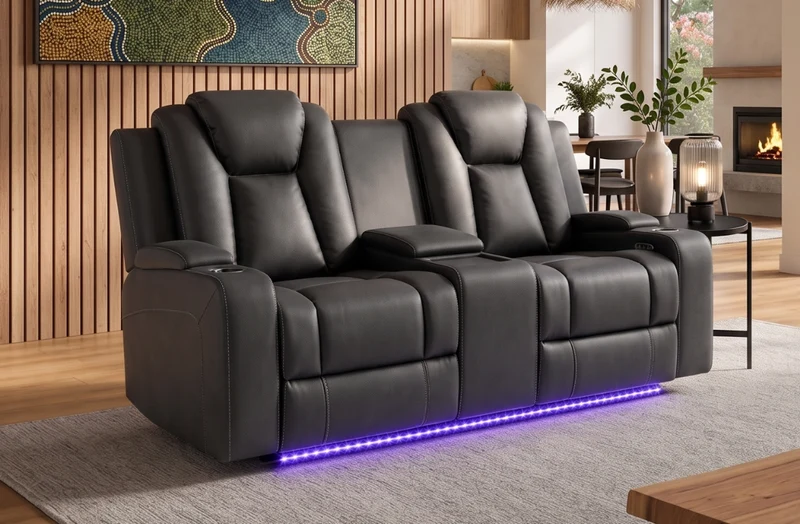 2 seater with end electric recliners & adjustable headrests & console