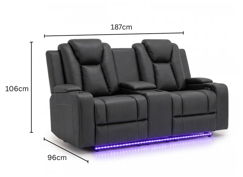 2 seater with end electric recliners & adjustable headrests & console