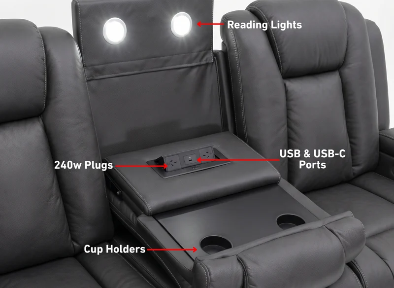 3 seater with end electric recliners & adjustable headrests