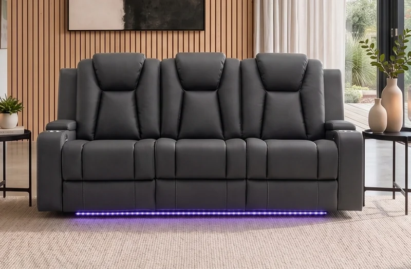 3 seater with end electric recliners & adjustable headrests