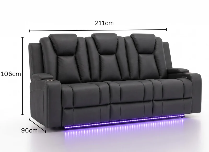 3 seater with end electric recliners & adjustable headrests