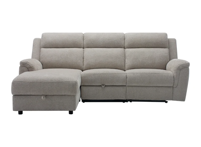 3 Seater Chaise with end electric recliner, centre seat with drawer & storage chaise
