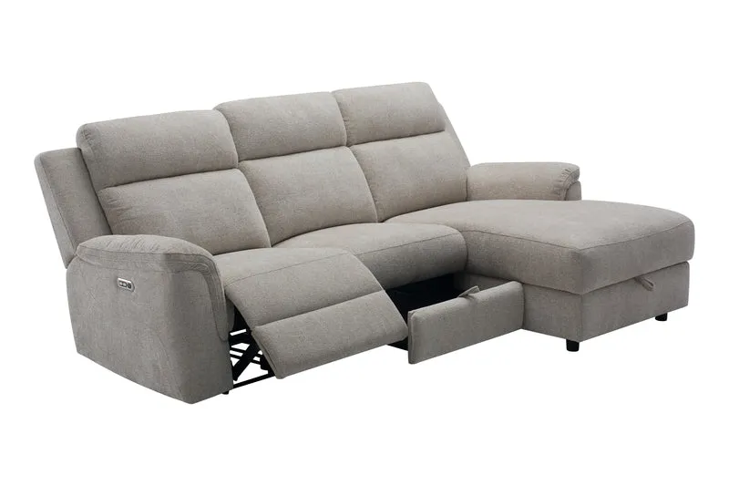 3 Seater Chaise with end electric recliner, centre seat with drawer & storage chaise