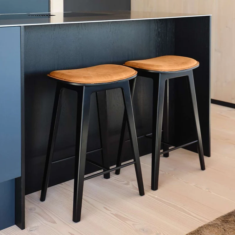 Nordic Bar Stool - Black Stained Oak with stitches