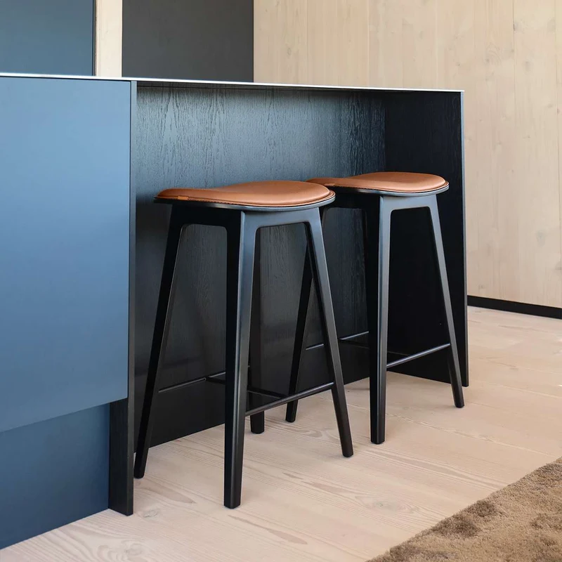 Nordic Bar Stool - Black Stained Oak with stitches