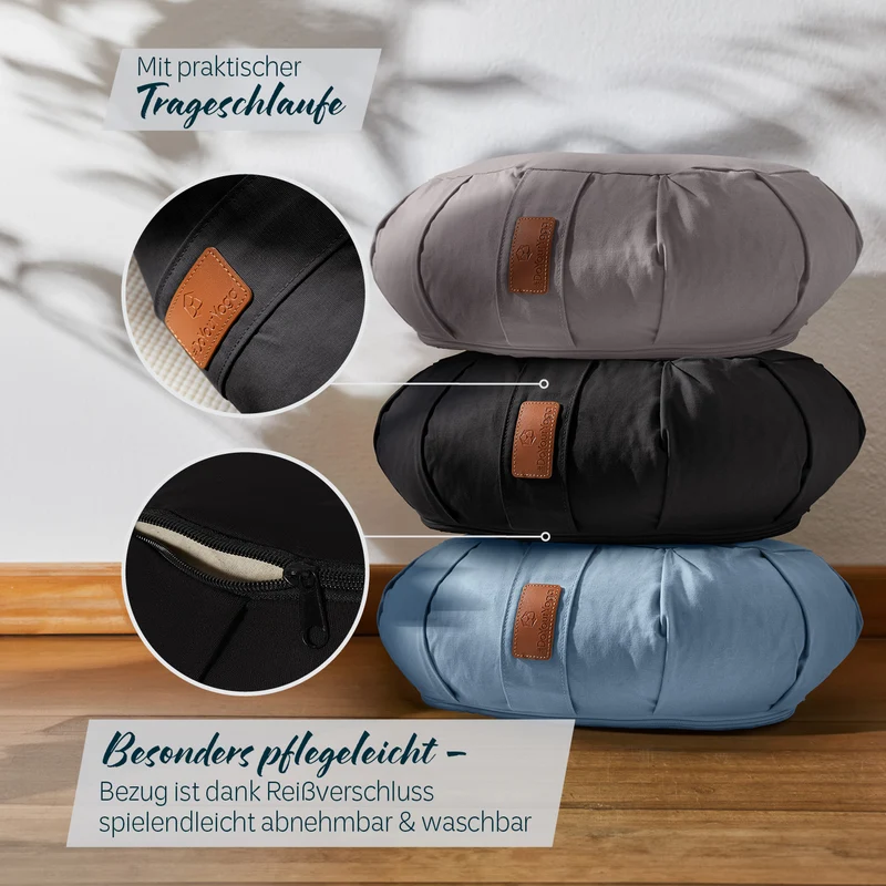 #DoYourYoga Yoga-Kissen Ganesh - gefüllt mit Bio-Dinkelspelz - Halbmond 45 x 30 x 14 cm - Schwarz