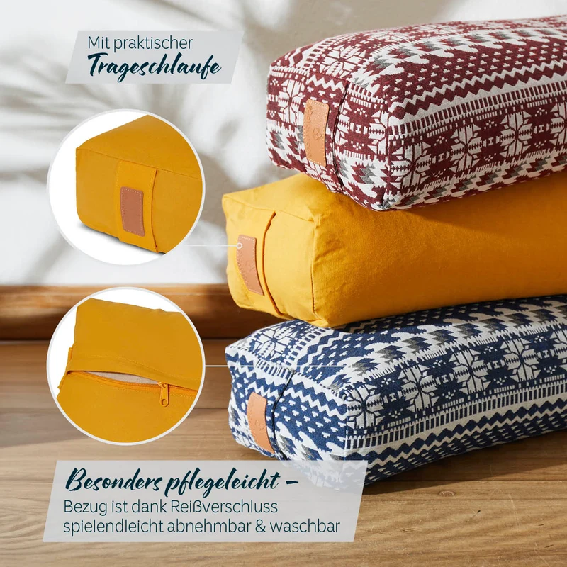 #DoYourYoga Yoga-Bolster Paravati - gefüllt mit Bio-Buchweizenschalen - 67 x 22 x 13 cm - Indischgelb