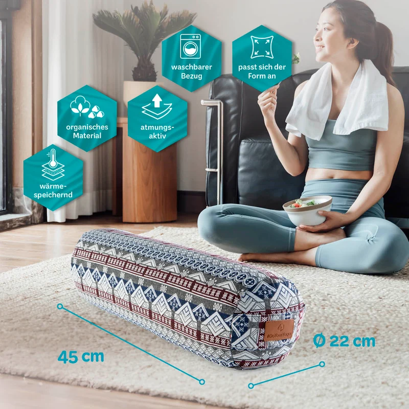 #DoYourYoga Yoga-Bolster Tarik - gefüllt mit Bio-Buchweizenschalen - 68 x 22 x 22 cm - Style 19