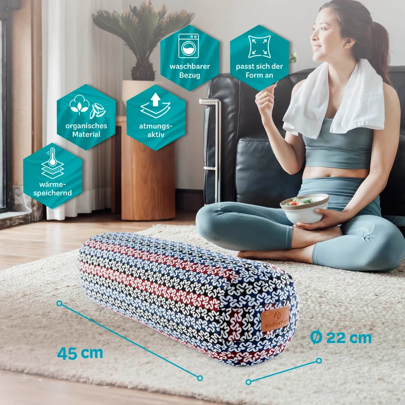 #DoYourYoga Yoga-Bolster Tarik - gefüllt mit Bio-Dinkelspelz - 68 x 22 x 22 cm - Style 17