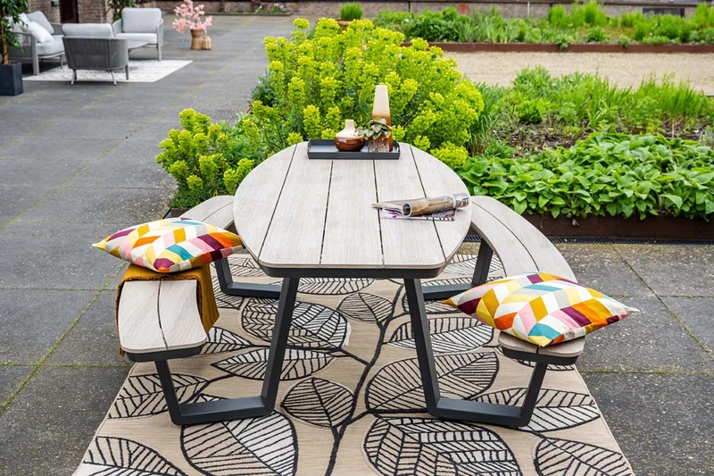 Garden Impressions Bell picknick set ovaal - 220x193 cm - houtlook