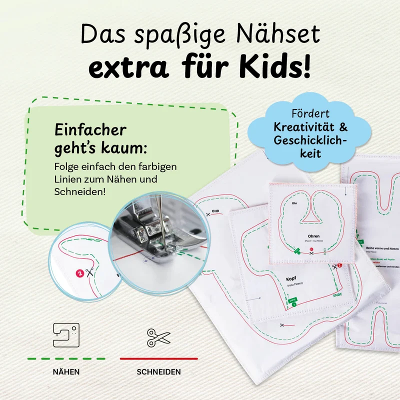 cuci cuci Näh-Baukastenset Motiv: Alpaka Anton | Erste Näherfolge garantiert für Kinder ab 5 Jahren, Komplettset mit allem, was Du zum Nähen brauchst