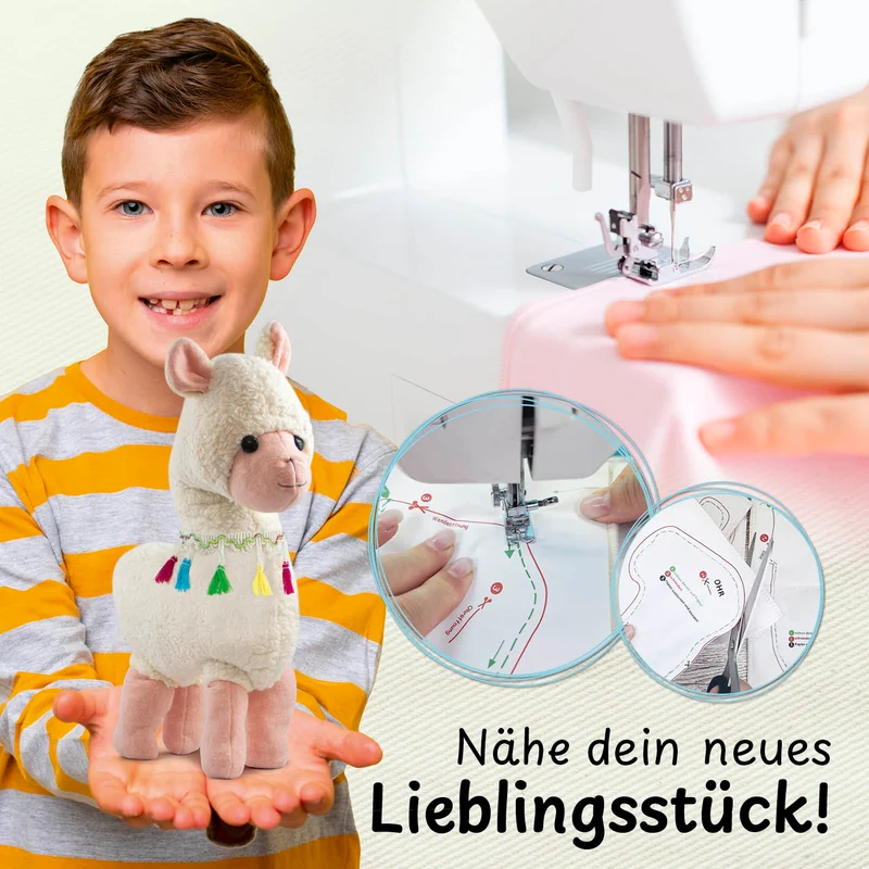 cuci cuci Näh-Baukastenset Motiv: Alpaka Anton | Erste Näherfolge garantiert für Kinder ab 5 Jahren, Komplettset mit allem, was Du zum Nähen brauchst