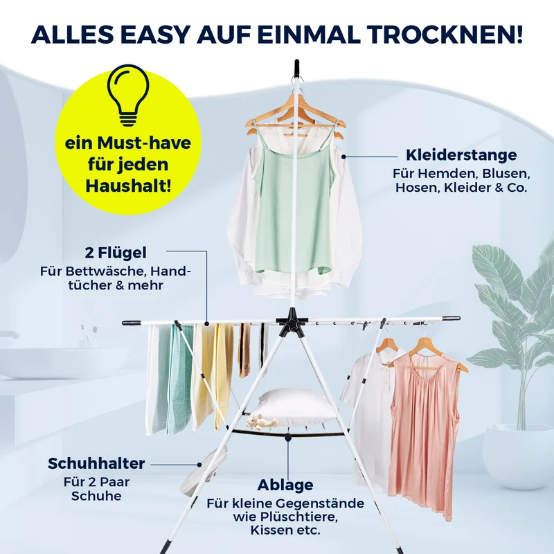 EASYmaxx Falt-Wäscheständer 1800 - klappbare Kleiderstange - 18 m Trockenlänge