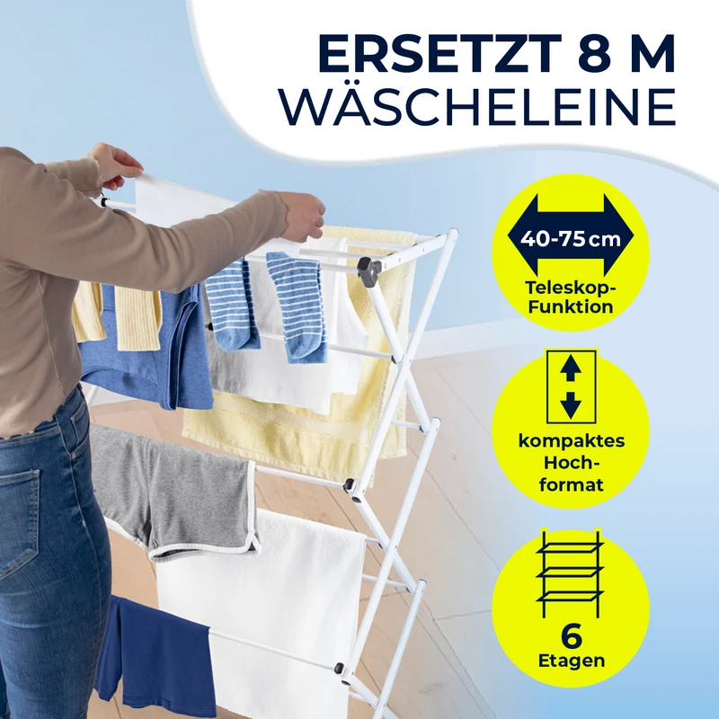 EASYmaxx Teleskop-Wäscheständer 800 - auszieh- & klappbar - 8 m Trockenlänge